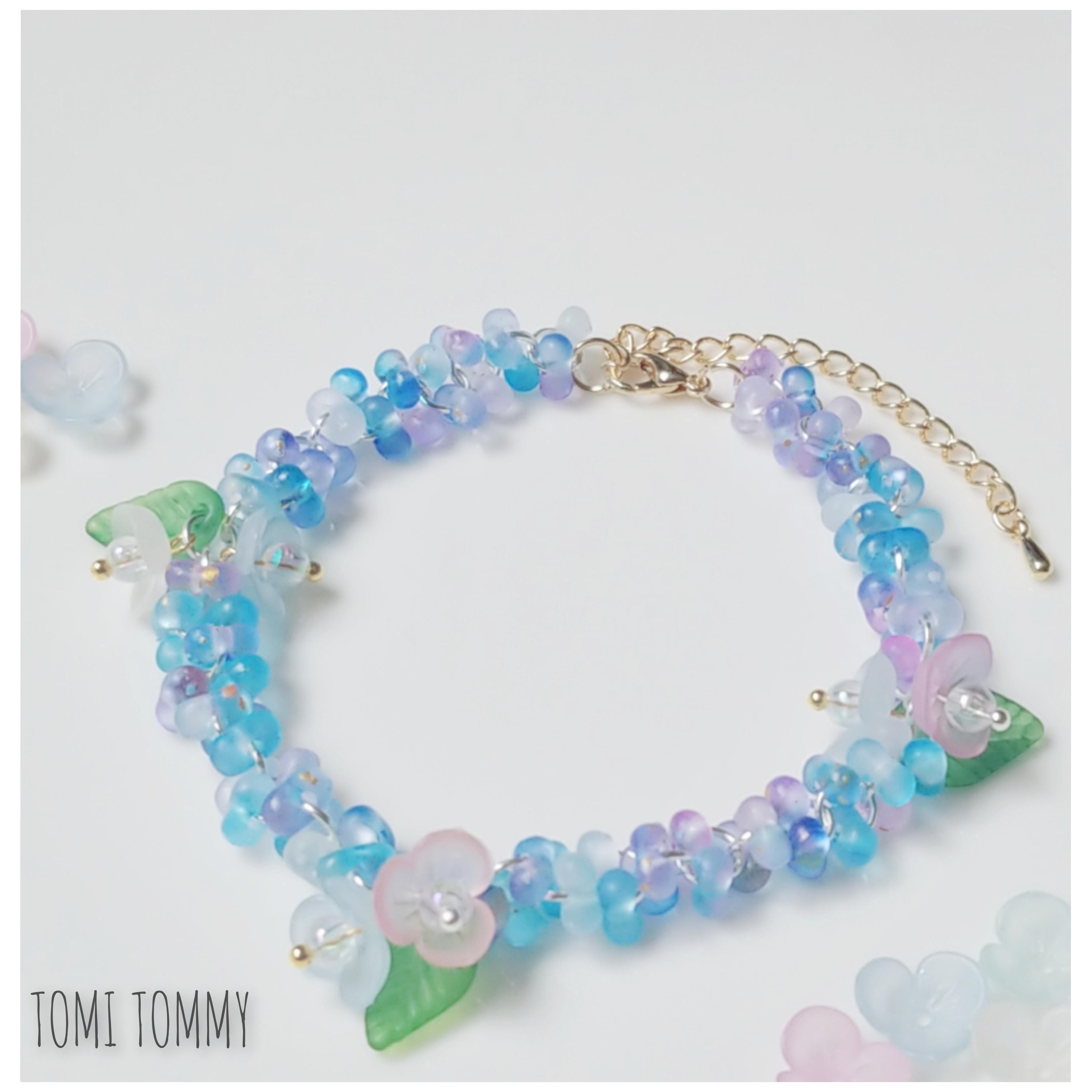 NEW 紫陽花 雨露 ブルーグラデーションブレスレット アレルギー対応